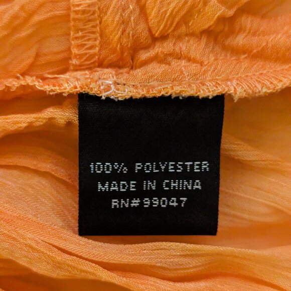 VTG 00s Y2K Piano Orange Sheer Crinkle Pleated Sequin Lace Trim Bell Sleeve Top - Picture 8 of 8